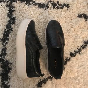 printed leather platform shoes